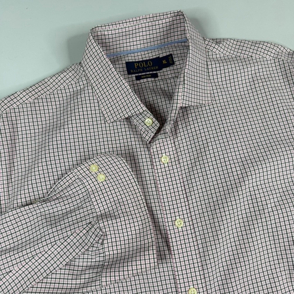 Polo Ralph Lauren Button Down Mens XL Pink Navy Tattersall Check Non-Iron Shirt